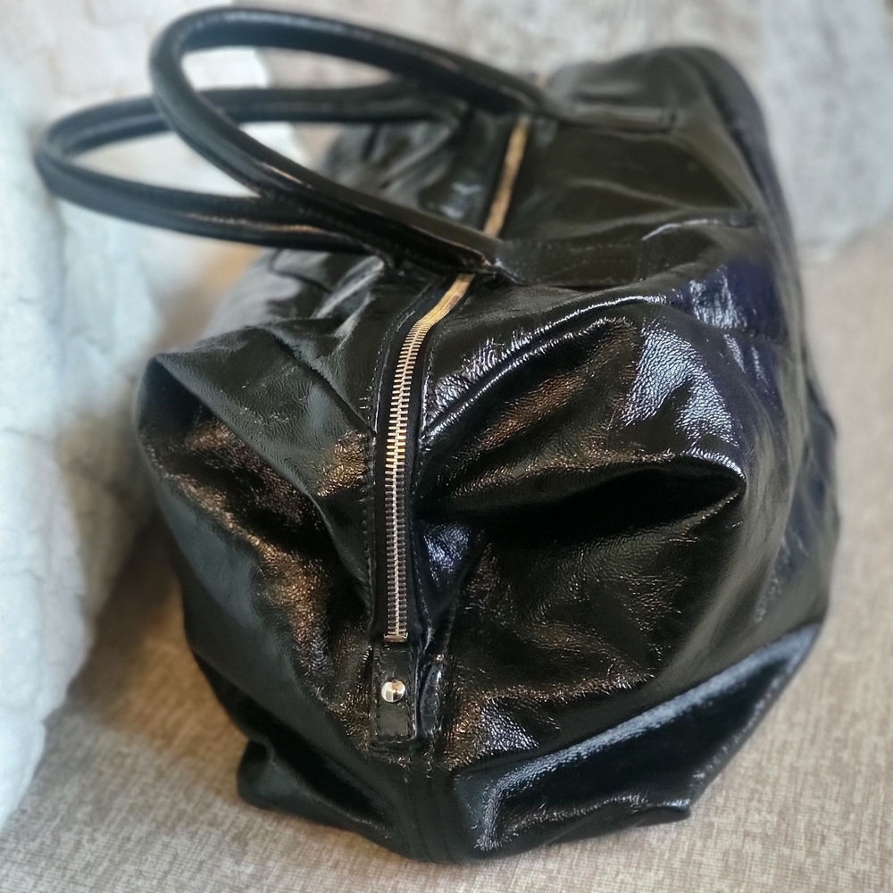 YSL Black Patent Leather Satchel Hand Bag Purse w/COA - Picture 3 of 11
